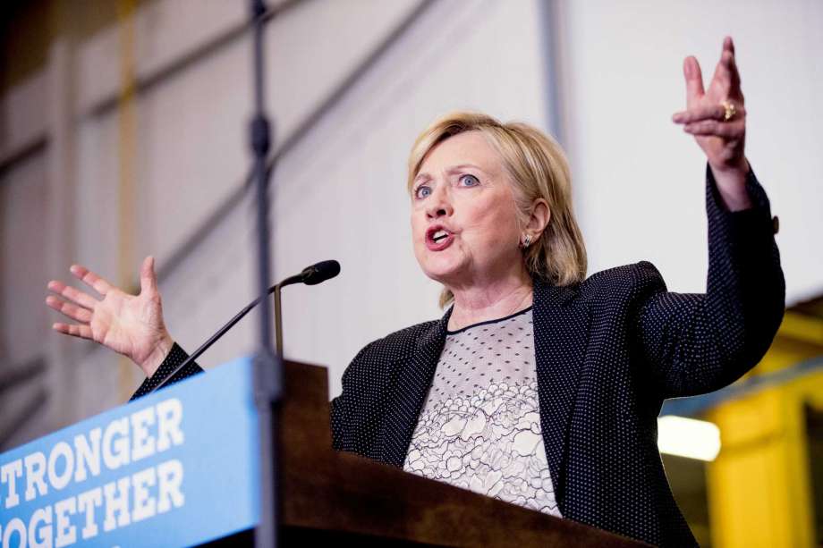 Democratic presidential candidate Hillary Clinton gives a speech on the economy after touring Futuramic Tool & Engineering in Warren Mich. Thursday Aug. 11 2016