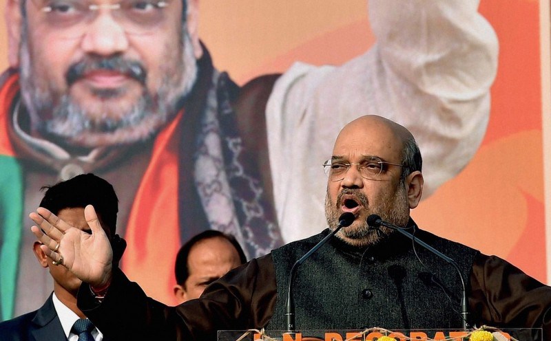 Amit Shah at a BJP rally. Credit PTI