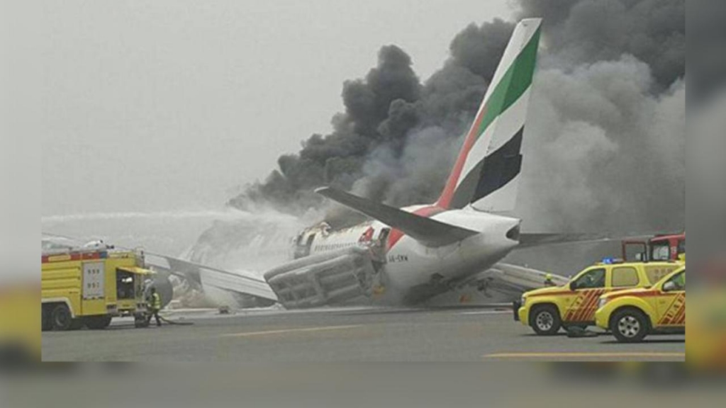 An Emirates plane with 300 people on board crash-landed at Dubai Airport after the pilot tried to abort the landing on Wednesday