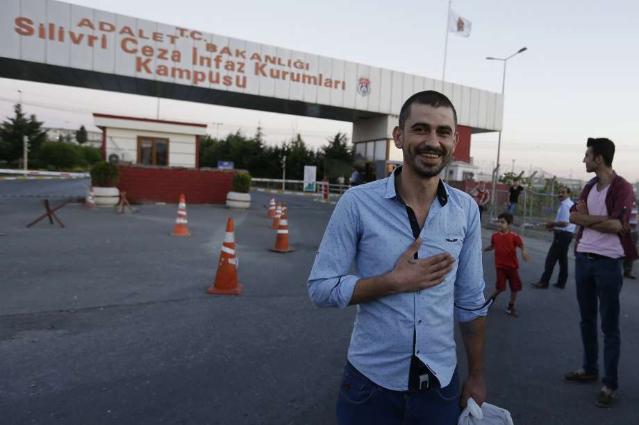 Emrah Pasa Alissoy leaves a high-security prison in Silivri Turkey. Nearly 40,000 prisoners are expected to be freed to make way for people arrested in the coup