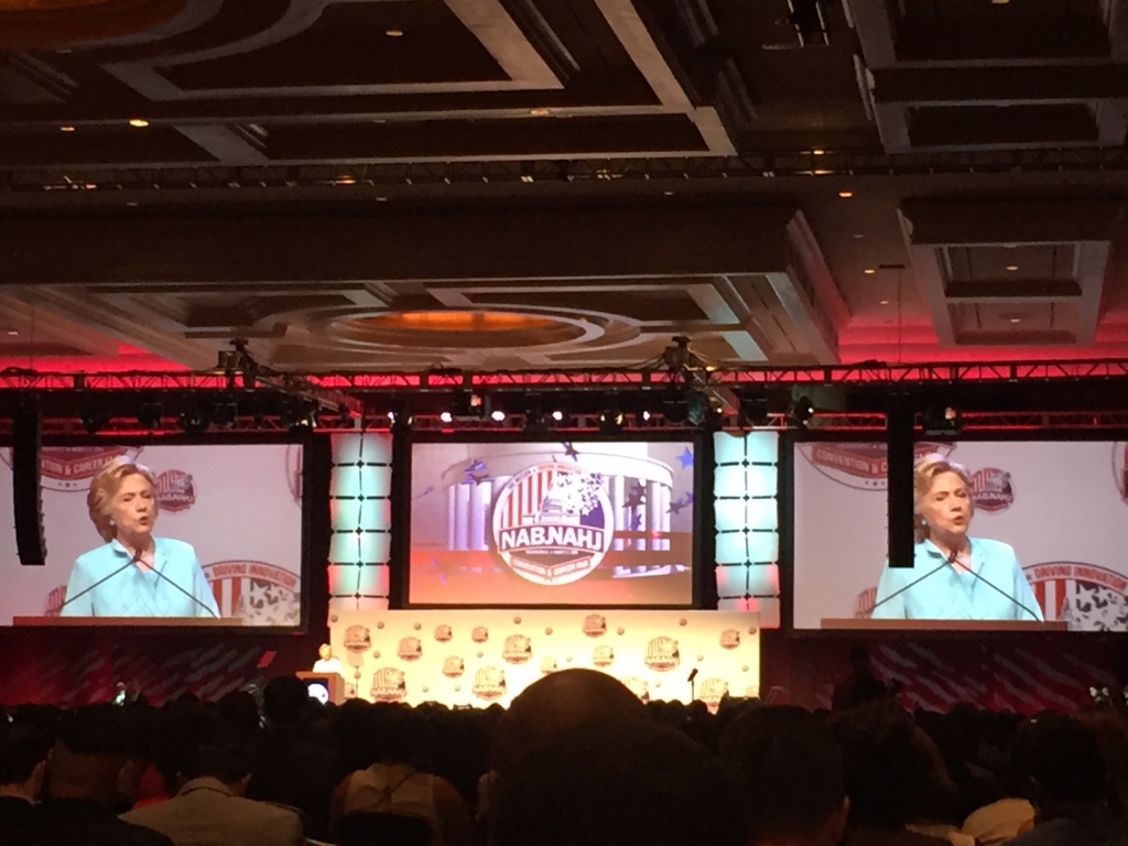 Democratic presidential nominee Hillary Clinton addresses the joint conference of the National Association of Black Journalists and the National Association of Hispanic Journalists in Washington D.C. on Aug. 5 2016