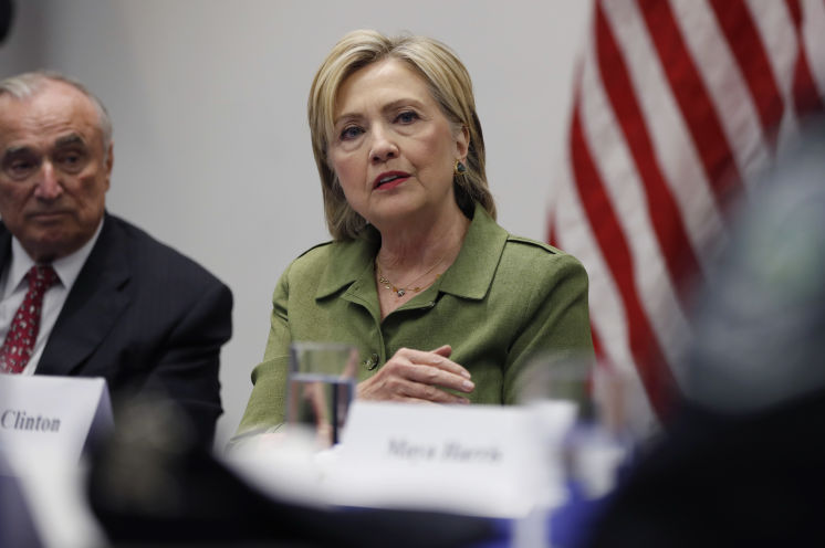 Hillary Clinton with New York Police Commissioner Bill Bratton appears at an event in New York on Thursday