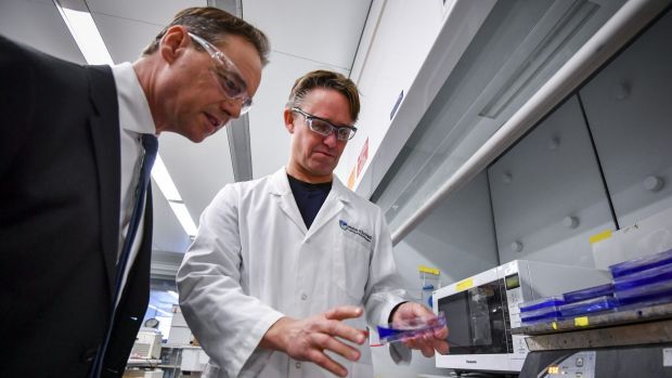 Greg Hunt with Dr Peter Czabotar at the launch of the Turnbull government's $500 million Biomedical Translation Fund