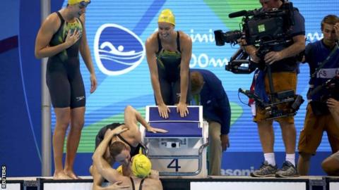 Australia's relay team celebrate