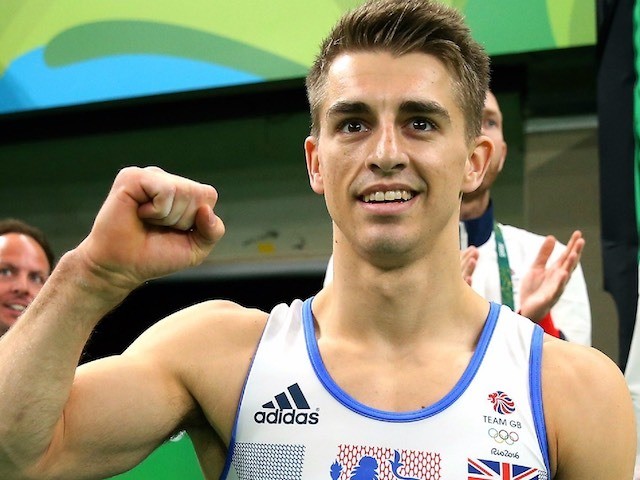 Max Whitlock celebrates winning floor gold at the Rio Olympics