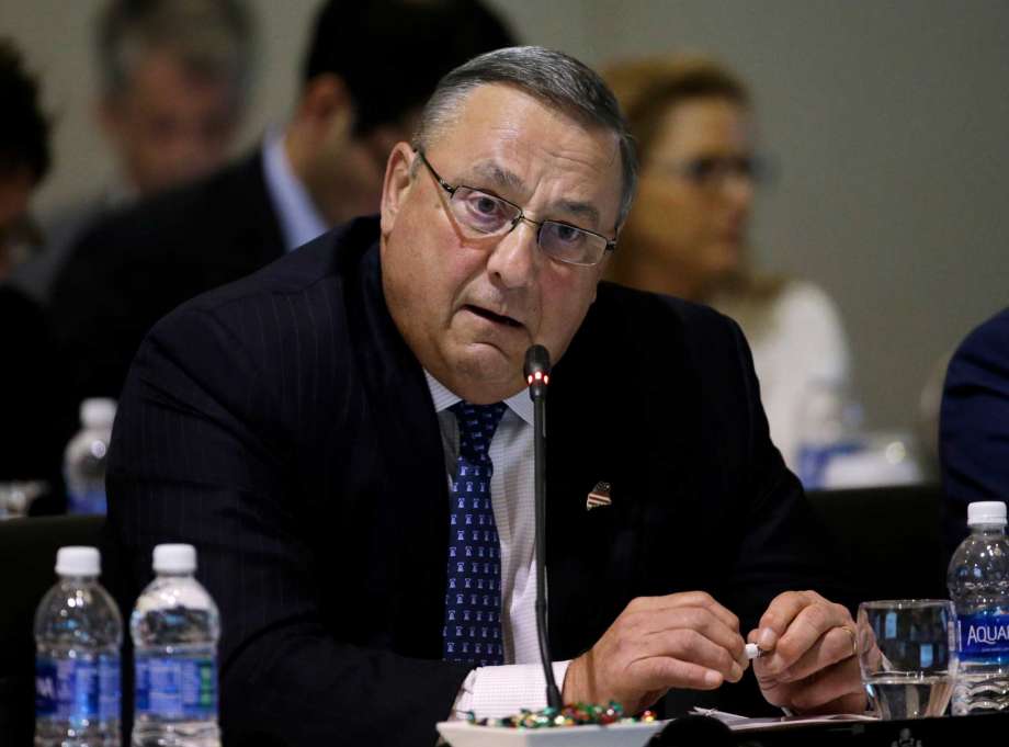 Maine Gov. Paul Le Page speaks during a conference of New England's governors and eastern Canada's premiers to discuss closer regional collaboration Monday Aug. 29 2016 in Boston