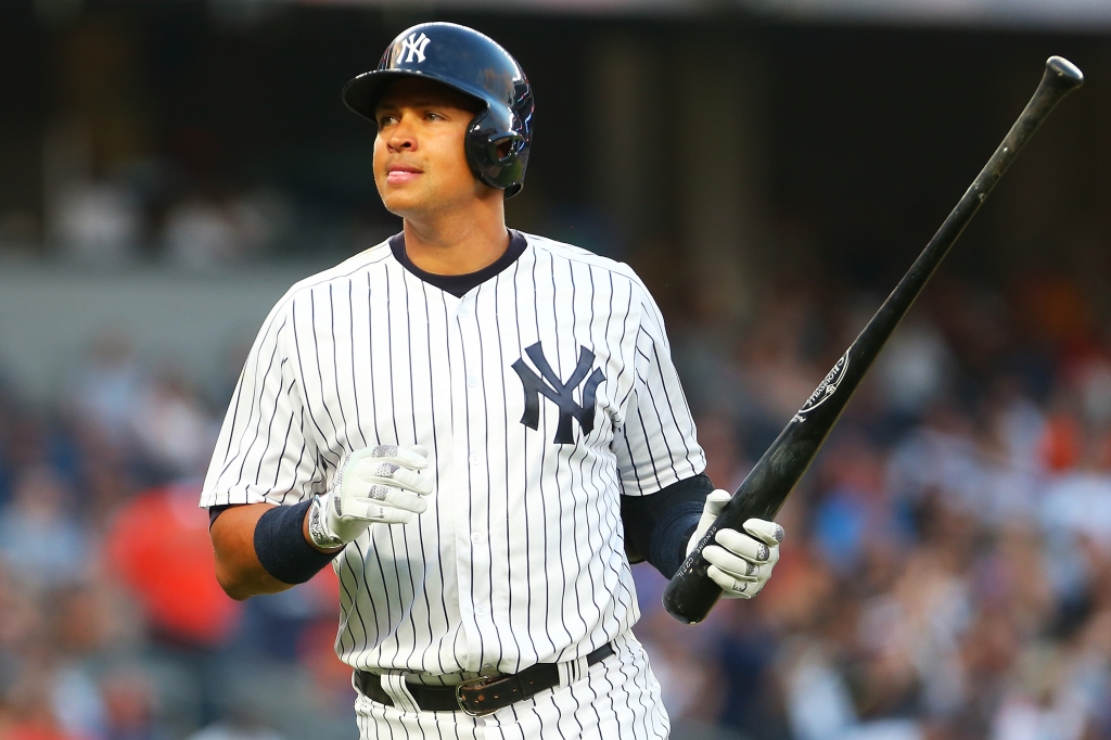 NEW YORK NY- JULY 22 Alex Rodriguez #13 of the New York Yankees reacts after lining out to left in the second inning against the San Francisco Giants at Yankee Stadium