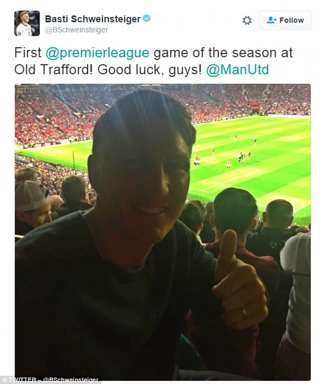 Bastian Schweinsteiger posted this good luck message from the stands on Friday night