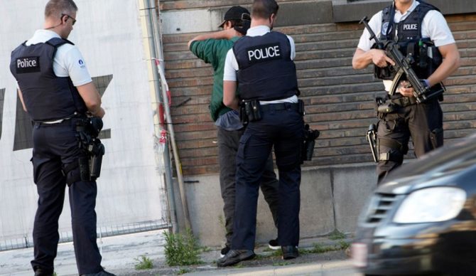 Belgian police officers after the attack