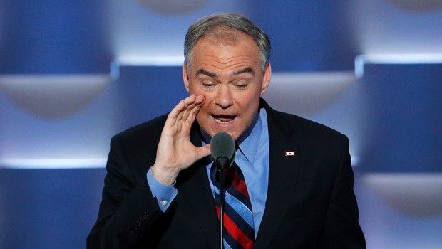 Democratic vice presidential candidate Sen. Tim Kaine D-Va. speaks during the third day of the Democratic National Convention in Philadelphia Wednesday