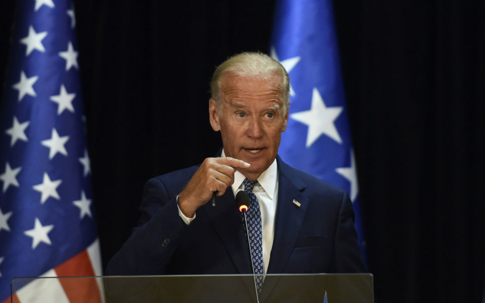 US Vice President Joe Biden delivers a speech during a press conference with Kosovo's President as part of his visit in Pristina