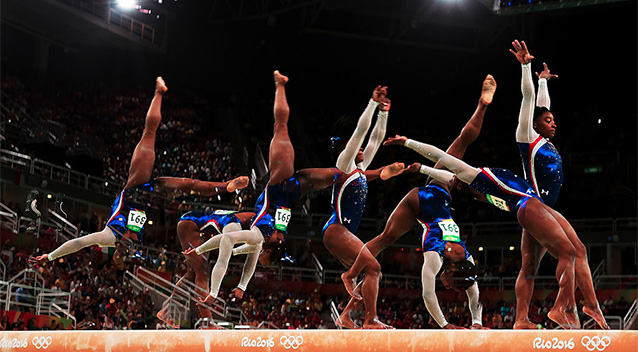 Biles in motion during her routine