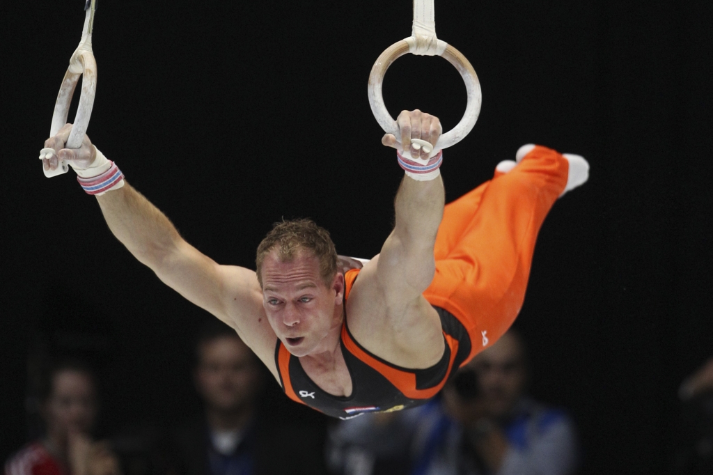 Yuri van Gelder of The Netherlands performs on the rings during the apparatus final at the Artistic Gymnastics World Championships in Antwerp Belgium Saturday Oct. 5 2013