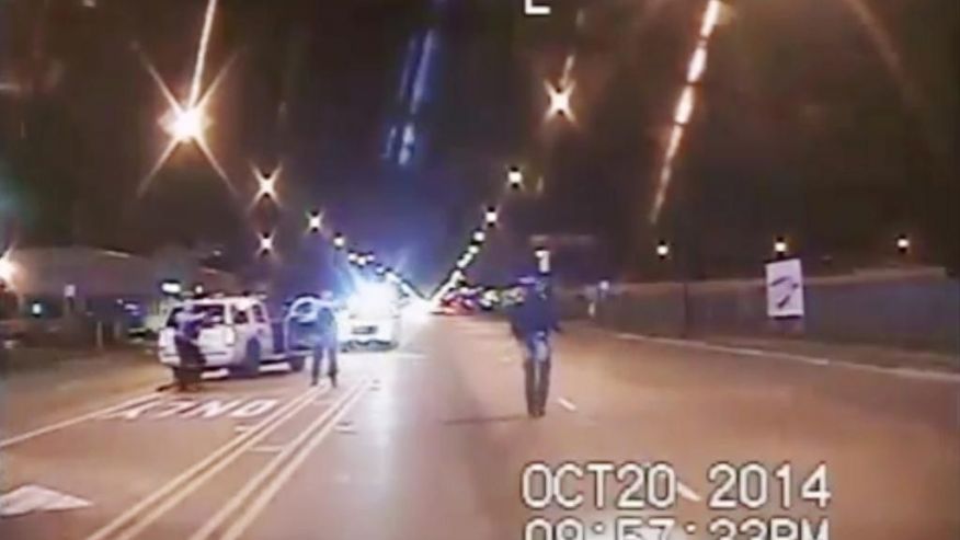 Oct. 20 2014 In this image from dash-cam video provided by the Chicago Police Department Laquan McDonald right walks down the street moments before being fatally shot by officer Jason Van Dyke sixteen times in Chicago