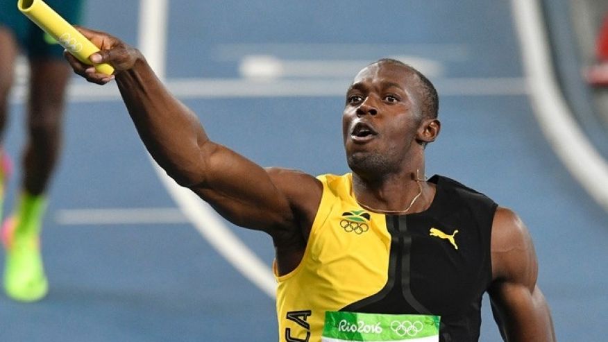 Jamaica's Usain Bolt celebrates winning the gold medal in the men's 4x100-meter relay final during the athletics competitions of the 2016 Summer Olympics at the Olympic stadium in Rio de Janeiro Brazil Friday Aug. 19 2016. (AP