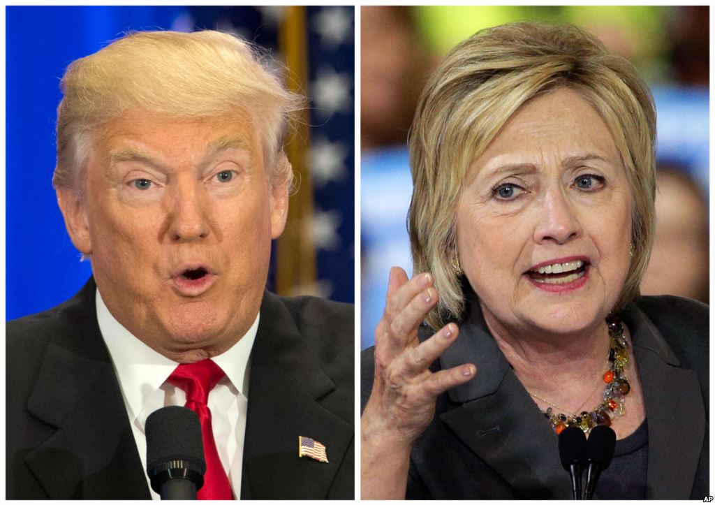 Both U.S. presidential candidates Donald Trump left and Hillary Clinton are seen unfavorably by many registered voters polls show