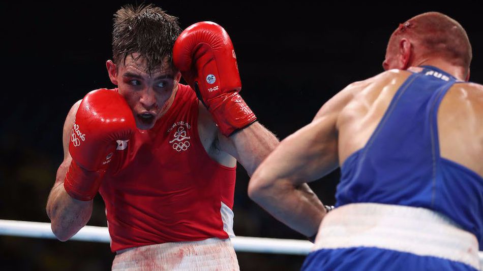 Michael John Conlan of Ireland fights Vladimir Nikitin of Russia in the boxing Men's Bantam Quarterfinal 1 on Day 11 of the Rio 2016 Olympic Games at Riocentro