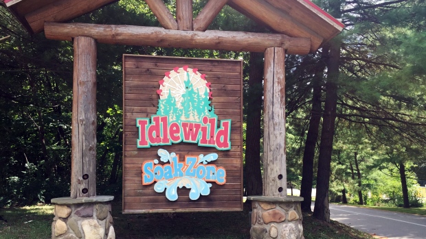 Shown is the entrance to Idlewild and Soak Zone amusement park in Lingonier Pa. where a boy fell from a wooden roller-coaster on Thursday