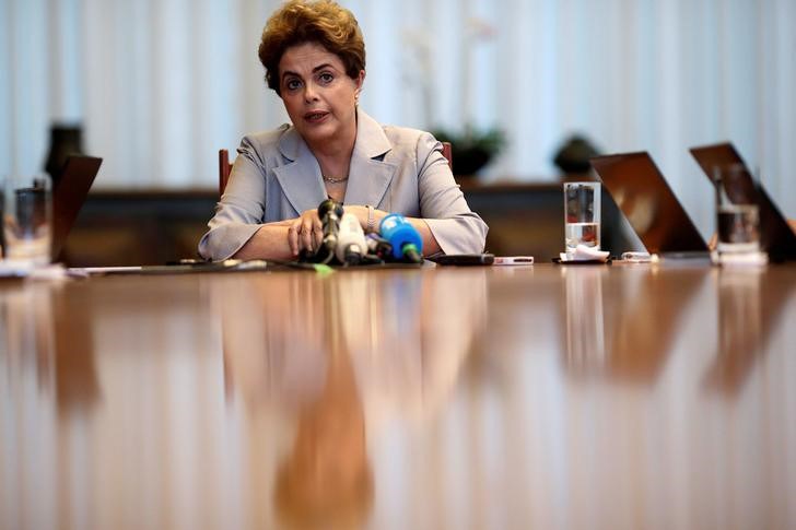 Suspended Brazilian President Dilma Rousseff attends a news conference with foreign media in Brasilia Brazil