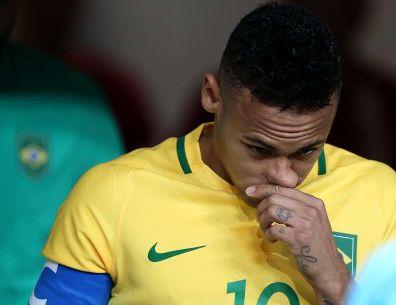 2016 Rio Olympics- Soccer- Preliminary- Men's First Round- Group A Denmark v Brazil- Fonte Nova Stadium- Salvador Brazil- 10/08/2016. Neymar of Brazil reacts. REUTERS  Fernando Donasci