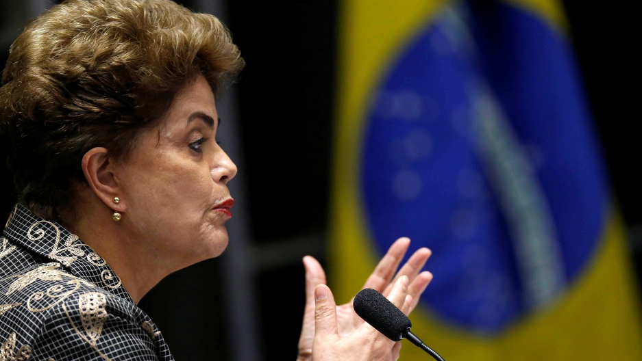 Brazil's suspended President Dilma Rousseff arrives at a rally in Brasilia Brazil