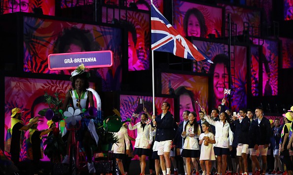 RIO DE JANEIRO BRAZIL- AUGUST 05 Flag bearer Andy Murray of Great Britain leads the team entering the stadium during the Opening Ceremony of the Rio 2016 Olympic Games at Maracana Stadium