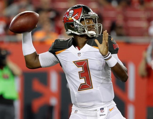 Tampa Bay Buccaneers quarterback Jameis Winston throws a pass against the Cleveland Browns during the first quarter of an NFL football game Friday Aug. 26 2016 in Tampa Fla