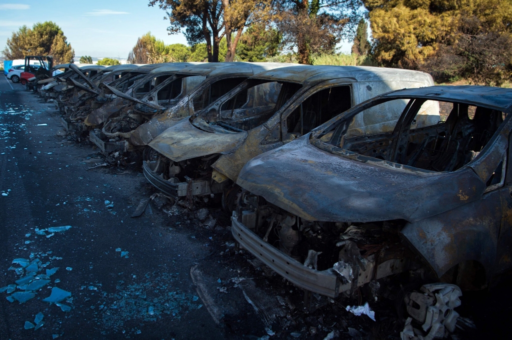 Burned out vehicles in Vitrolles north of Marseille