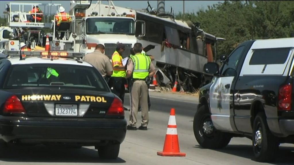 Embargo Sacramento-Stockton-Modesto CA**
A bus nearly split in half after plowing into a sign pole on a California highway