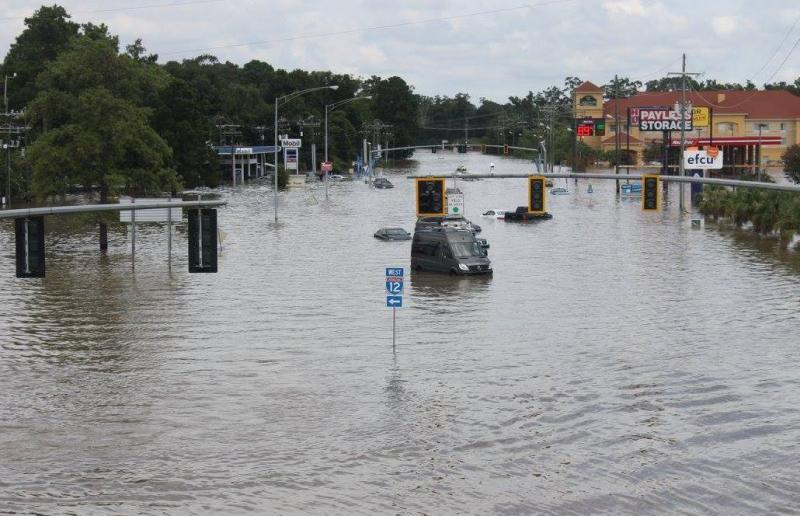 Flooding can be seen on O'Neal Lane looking north from I-12 in Baton Rouge La