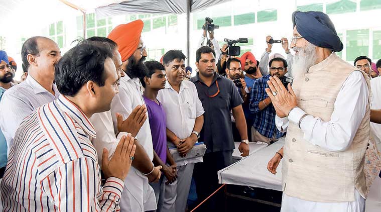 CM Badal at a sangat darshan in Hoshiarpur assembly segment Tuesday