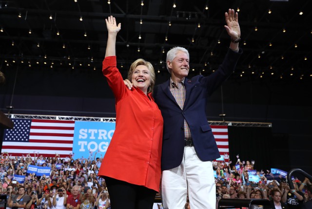 Hillary Clinton And Tim Kaine Take Campaign Bus Tour Through Pennsylvania And Ohio