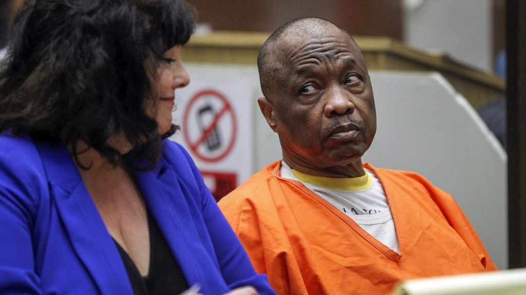 Lonnie Franklin Jr. who has been dubbed the'Grim Sleeper serial killer looks back at his attorney Louisa Pensanti during a court hearing in Los Angeles