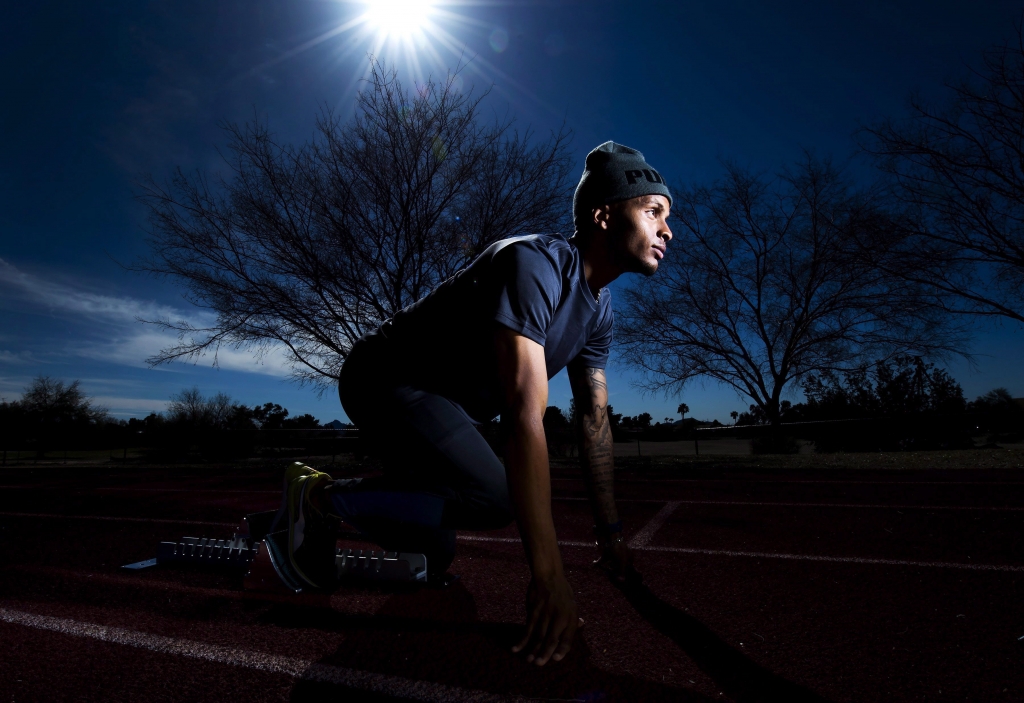 Canadian track star Andre De Grasse at a world elite track and field training facility in Phoenix Az