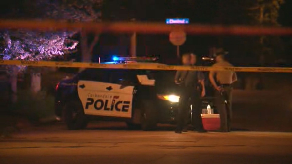 Carbondale police and Illinois State Police troopers investigate after a Carbondale officer was shot during a chase