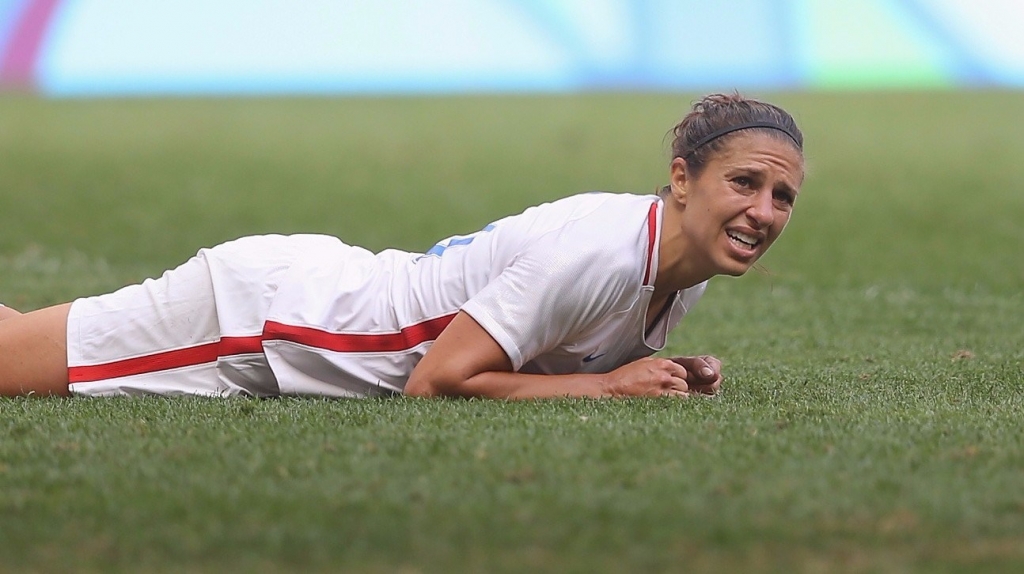 Carli Lloyd reacts against Sweden in the second half of the women's soccer quarterfinal match on Aug. 12 2016