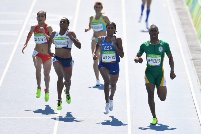 Caster Semenya of South Africa during the Women's 800m Heats on Day 12 Athletics of the 2016 Rio Olympics at Olympic Stadium