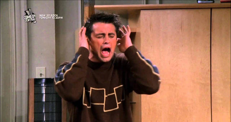 Joey from 'Friends&#039- shocked and blocking his ears