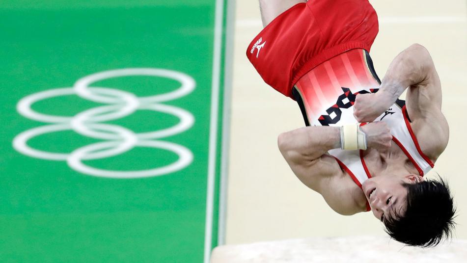 Kohei Uchimura on vault in Olympic team final