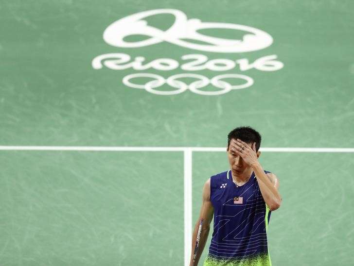 2016 Rio Olympics- Badminton- Men's Singles- Gold Medal Match- Riocentro- Pavilion 4- Rio de Janeiro Brazil- 20/08/2016. Chong Wei Lee of Malaysia reacts during play against Chen Long of China. REUTERS  Antonio Bronic