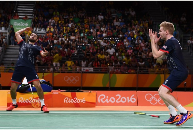 Chris Langridge and Marcus Ellis celebrate at the end of their match