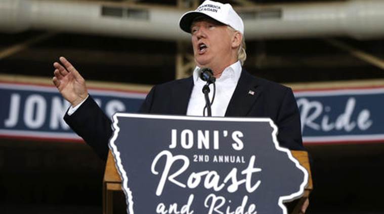 Republican presidential candidate Donald Trump speaks at Joni's Roast and Ride at the Iowa State Fairgrounds in Des Moines Iowa Saturday Aug. 27 2016