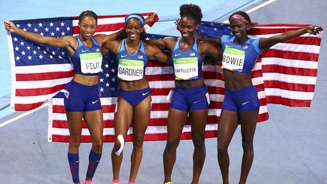 US win women's 4x100m relay GB take bronze