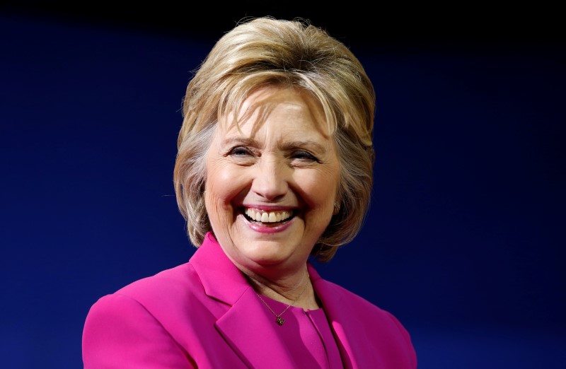 Hillary Clinton smiles during a campaign rally where she received the endorsement of Barack Obama in Charlotte North Carolina