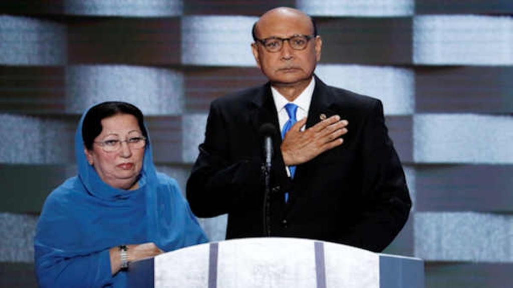 Khizr Khan father of fallen US Army Capt. Humayun S. M. Khan and his wife Ghazala speak during the final day of the Democratic National Convention