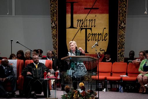 Democratic presidential candidate Hillary Clinton speaks at Imani Temple Ministries in Cleveland Sunday