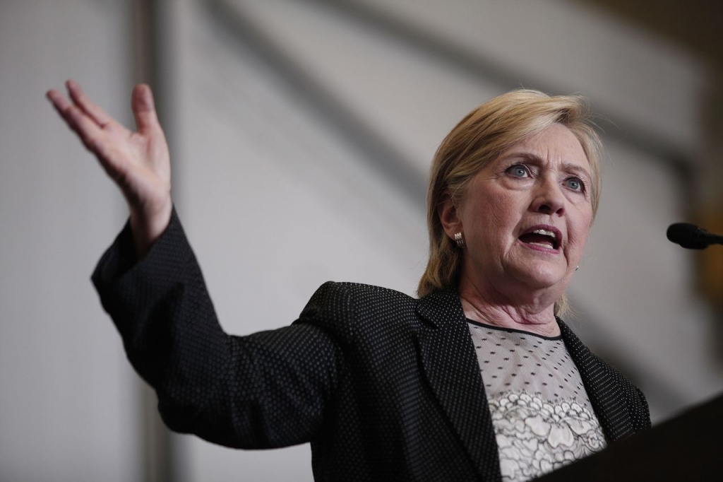 Clinton speaking in Warren Michigan on Thursday.     Bill Pugliano  Getty Images