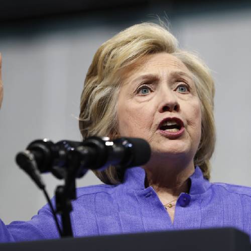 Democratic presidential candidate Hillary Clinton speaks at a campaign event at Riverfront Sports in Scranton Pa. A federal judge has ordered Clinton to answer questions in writing from a conservative legal advocacy