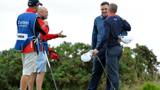 Anthony Wall is congratulated by Alex Noren after securing the title