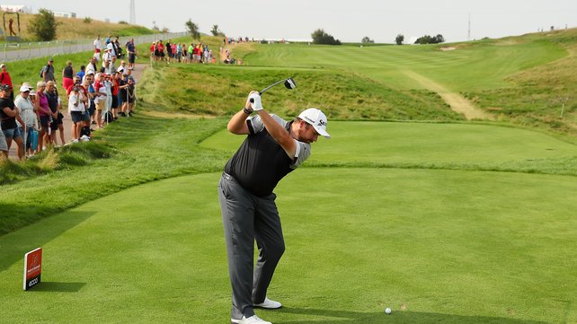 Shane Lowry tees off on the 3rd hole during the second round of Made in Denmark